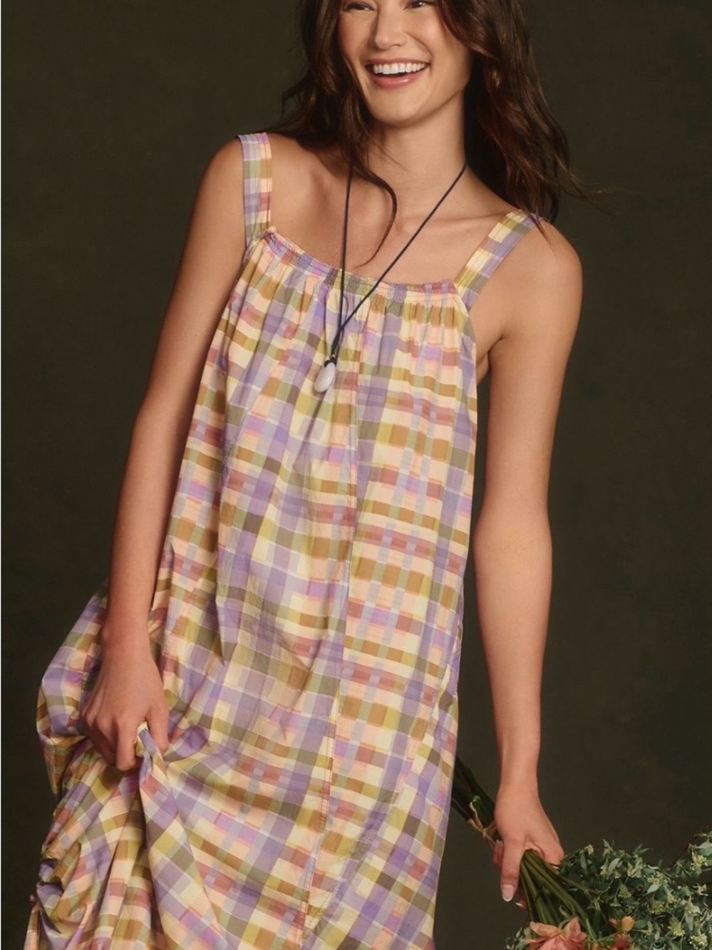 Anthropologie EVEVEST MIDI DRESS purple pink plaid XL - Picture 4 of 14